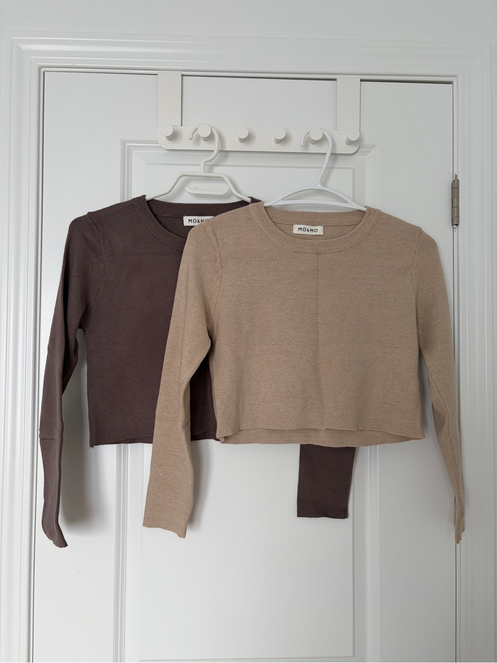 Cropped Crewneck Sweaters Tops Shirts - Beige and Brown